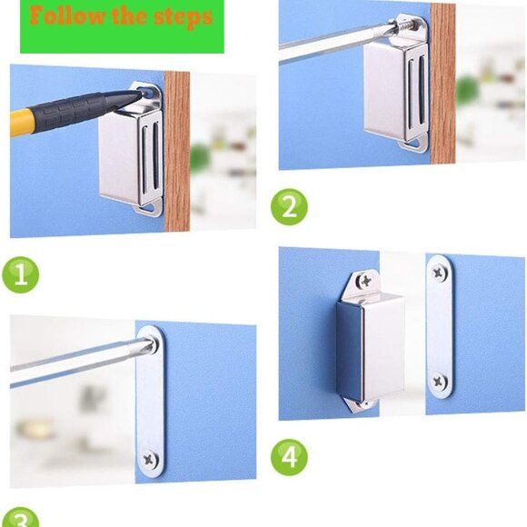 Stainless Steel Mini Magnetic Cabinet & Door Latch/Catch Closures Pack of 4 - Picture 7 of 7